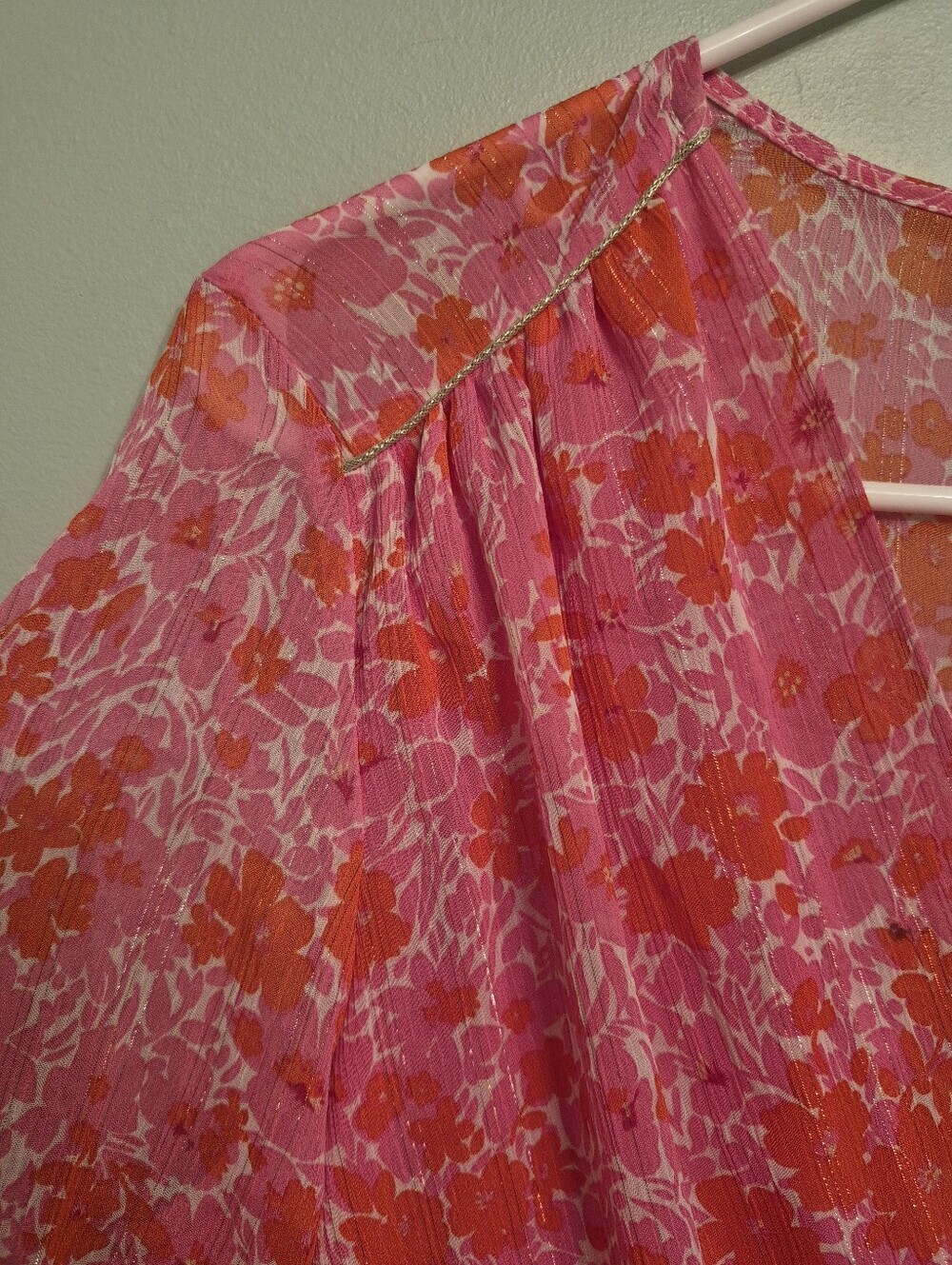 Axara Paris Women's Pink Metalic Floral Ruffle Hem Midi Dress Size Large - Picture 4 of 8